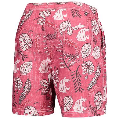 Men's Wes & Willy Crimson Washington State Cougars Vintage Floral Swim Trunks