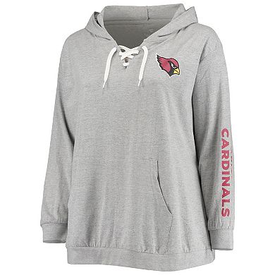 Women's Fanatics Branded Heathered Gray Arizona Cardinals Plus Size Lace-Up Pullover Hoodie