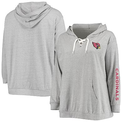 Women's Fanatics Branded Heathered Gray Arizona Cardinals Plus Size Lace-Up Pullover Hoodie