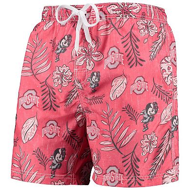 Men's Wes & Willy Scarlet Ohio State Buckeyes Vintage Floral Swim Trunks
