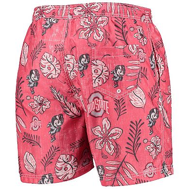 Men's Wes & Willy Scarlet Ohio State Buckeyes Vintage Floral Swim Trunks