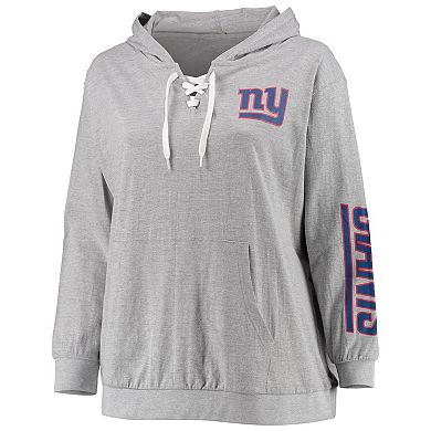 Women's Fanatics Branded Heathered Gray New York Giants Plus Size Lace-Up Pullover Hoodie