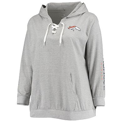 Women's Fanatics Branded Heathered Gray Denver Broncos Plus Size Lace-Up Pullover Hoodie