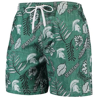 Men's Wes & Willy Green Michigan State Spartans Vintage Floral Swim Trunks