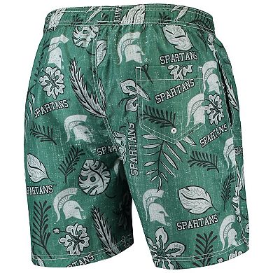 Men's Wes & Willy Green Michigan State Spartans Vintage Floral Swim Trunks