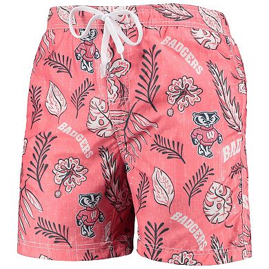 Men's Wes & Willy Red Wisconsin Badgers Vintage Floral Swim Trunks