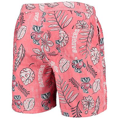 Men's Wes & Willy Red Wisconsin Badgers Vintage Floral Swim Trunks