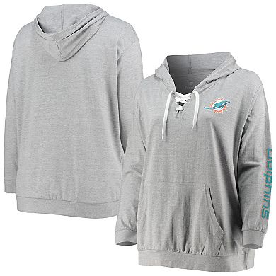 Women's Fanatics Branded Heathered Gray Miami Dolphins Plus Size Lace-Up Pullover Hoodie