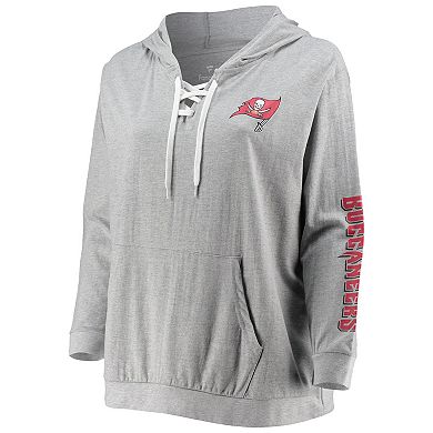 Women's Fanatics Branded Heathered Gray Tampa Bay Buccaneers Plus Size Lace-Up Pullover Hoodie