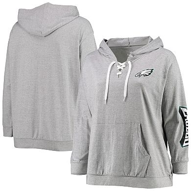 Women's Fanatics Branded Heathered Gray Philadelphia Eagles Plus Size Lace-Up Pullover Hoodie
