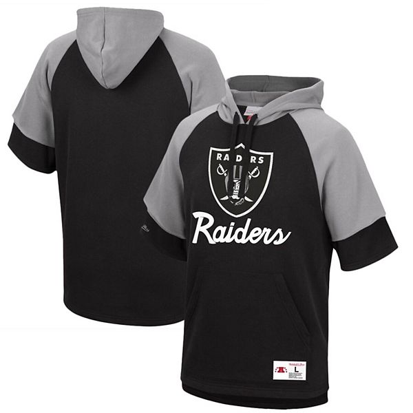 Men's Mitchell & Ness Black Las Vegas Raiders Home Advantage Raglan Short  Sleeve Pullover Hoodie