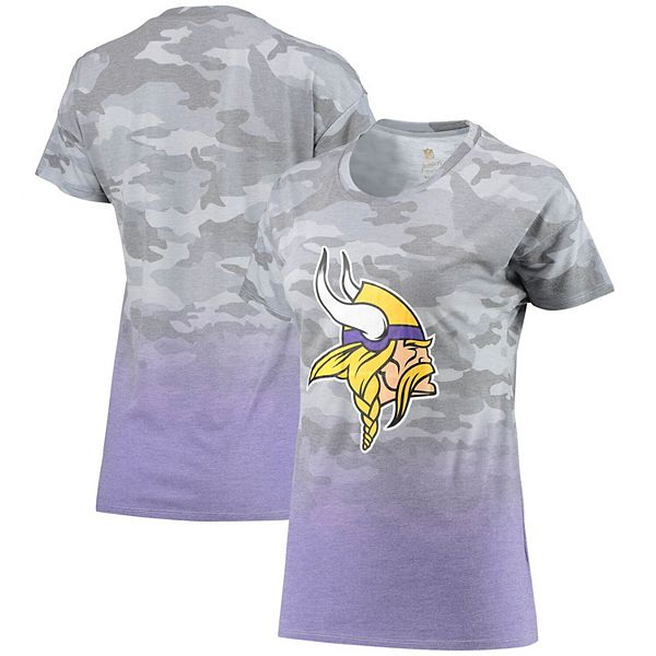 Juniors Gray/Purple Minnesota Vikings Beth Camo Dip-Dye T-Shirt