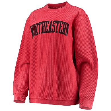 Women's Pressbox Red Northeastern Huskies Comfy Cord Vintage Wash Basic Arch Pullover Sweatshirt