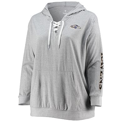 Women's Fanatics Branded Heathered Gray Baltimore Ravens Plus Size Lace-Up Pullover Hoodie