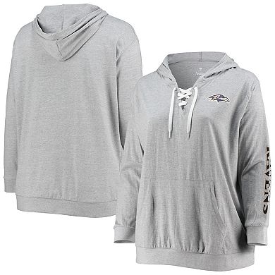 Women's Fanatics Branded Heathered Gray Baltimore Ravens Plus Size Lace-Up Pullover Hoodie