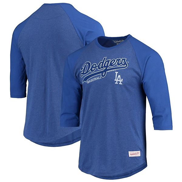 Men's Mitchell & Ness Royal Los Angeles Dodgers Sweeper Raglan 3/4 Sleeve T- Shirt