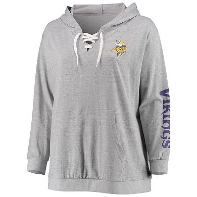 Women's Fanatics Branded Heathered Gray Minnesota Vikings Plus Size Lace-Up Pullover Hoodie