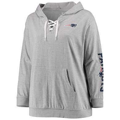 Women's Fanatics Branded Heathered Gray New England Patriots Plus Size Lace-Up Pullover Hoodie