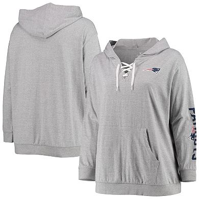 Women's Fanatics Branded Heathered Gray New England Patriots Plus Size Lace-Up Pullover Hoodie