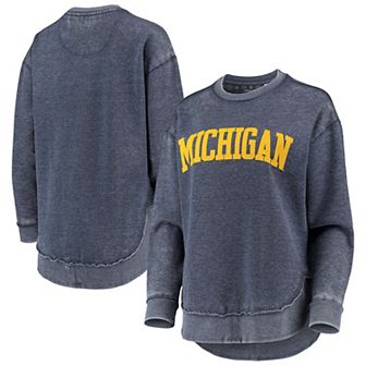 Women's Pressbox Navy Michigan Wolverines Vintage Wash Pullover Sweatshirt