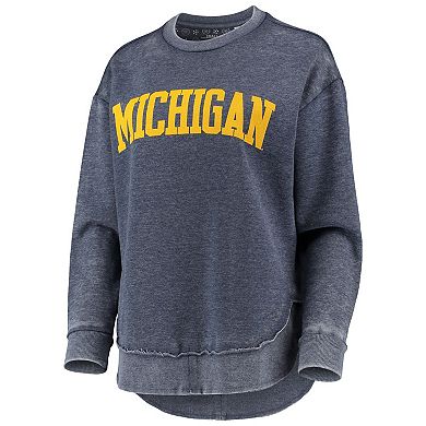 Women's Pressbox Navy Michigan Wolverines Vintage Wash Pullover Sweatshirt