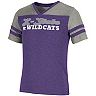 Girls Youth Colosseum Heathered Purple Kansas State Wildcats Aloha Stripe Sleeve Rhinestone V-Neck T-Shirt