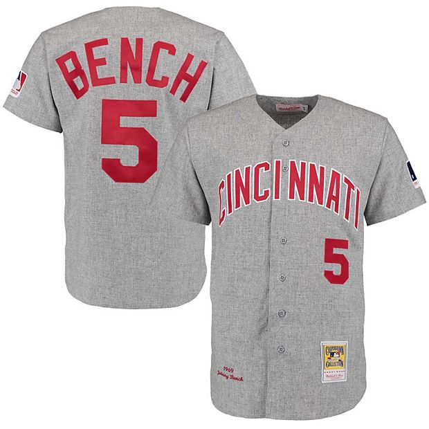 Men's Mitchell & Ness 1969 Johnny Bench Gray Cincinnati Reds Authentic  Throwback Jersey