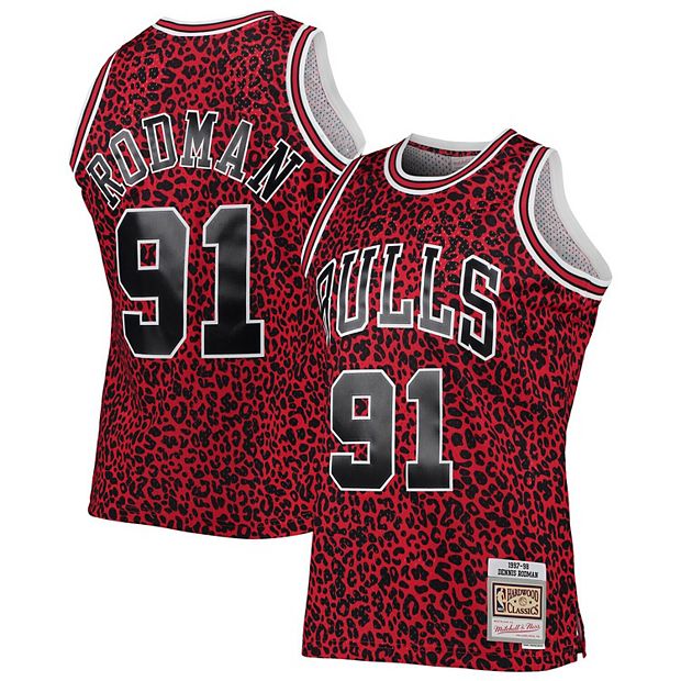 Red Chicago Bulls Rodman used Large Men's Champion Jersey