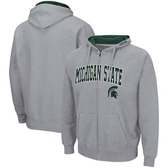 Men's Colosseum Heathered Gray Michigan State Spartans Arch & Logo 3.0 Full-Zip Hoodie