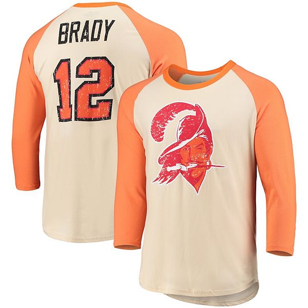 Men's Tom Brady Cream/Orange Tampa Bay Buccaneers Player Name & Number  Raglan 3/4-Sleeve T-Shirt