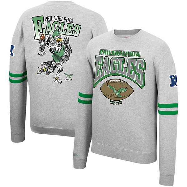 Men's Mitchell & Ness Heathered Gray Philadelphia Eagles Allover Print  Fleece Pullover Sweatshirt
