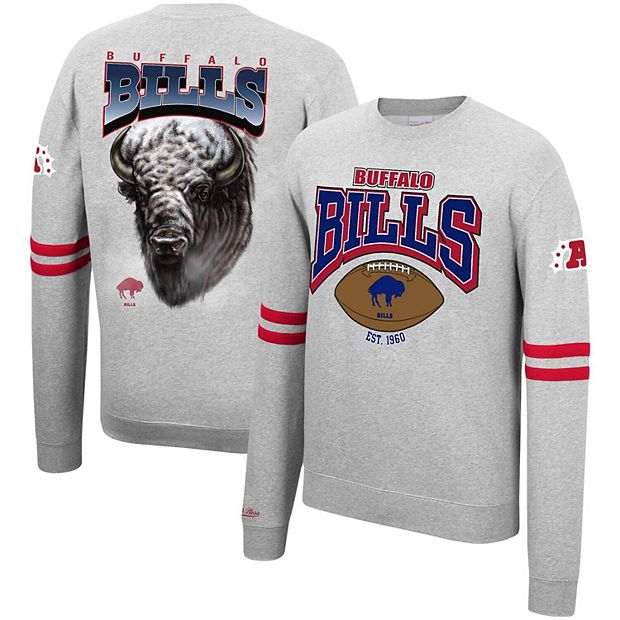 Men's Mitchell & Ness Heathered Gray Buffalo Bills Allover Print Fleece  Pullover Sweatshirt