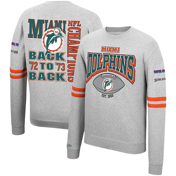 Men's Mitchell & Ness Heathered Gray Miami Dolphins Big Tall Allover Print Pullover Sweatshirt