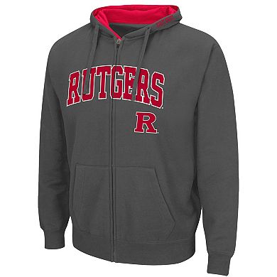 Men's Colosseum Charcoal Rutgers Scarlet Knights Arch & Logo 3.0 Full-Zip Hoodie