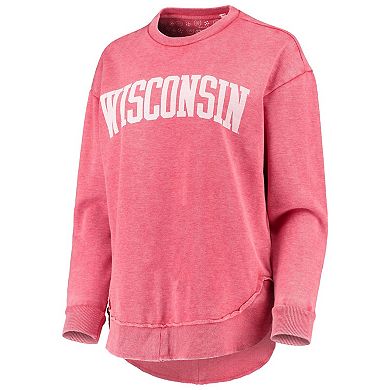Women's Pressbox Red Wisconsin Badgers Vintage Wash Pullover Sweatshirt