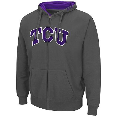 Men's Colosseum Charcoal TCU Horned Frogs Arch & Logo 3.0 Full-Zip Hoodie