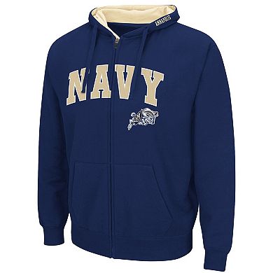 Men's Colosseum Navy Navy Midshipmen Arch & Logo 3.0 Full-Zip Hoodie