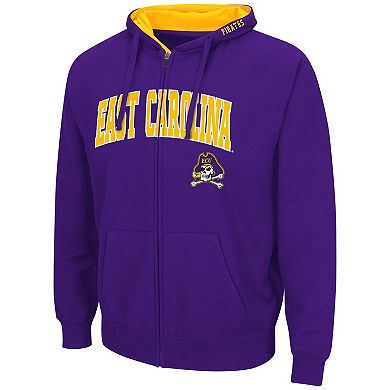 Men's Colosseum Purple ECU Pirates Arch & Logo 3.0 Full-Zip Hoodie