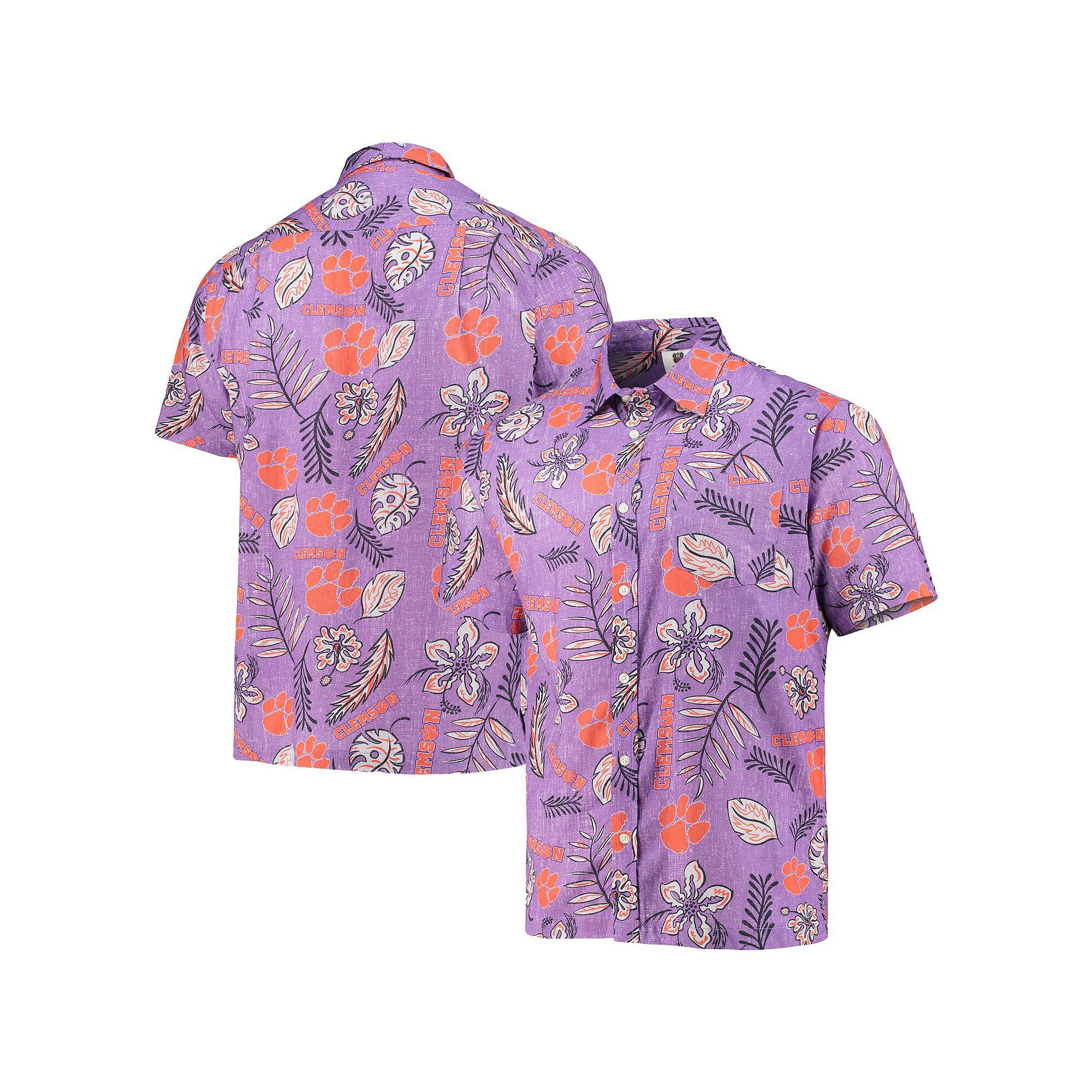 Mens Wes & Willy Purple Clemson Tigers Vintage Floral Button-Up Shirt, Siz