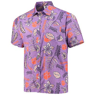 Men's Wes & Willy Purple Clemson Tigers Vintage Floral Button-Up Shirt