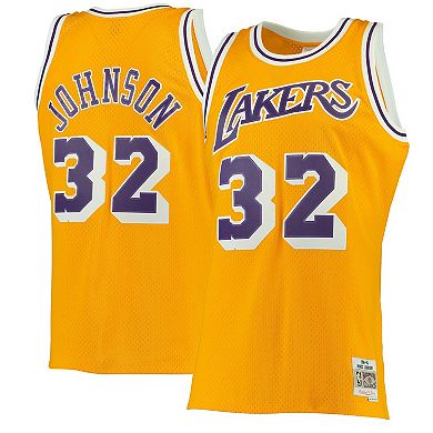 Men's Mitchell & Ness Magic Johnson Gold Los Angeles Lakers Hardwood Classics Swingman Jersey