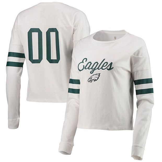 Juniors White Philadelphia Eagles Carli Crop Long Sleeve T-Shirt