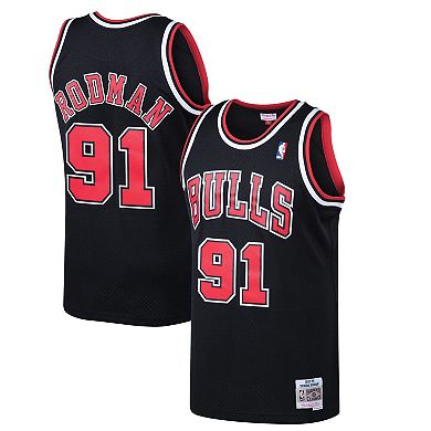 Men's Mitchell & Ness Dennis Rodman Black Chicago Bulls 1997-98 Hardwood Classics Swingman Jersey