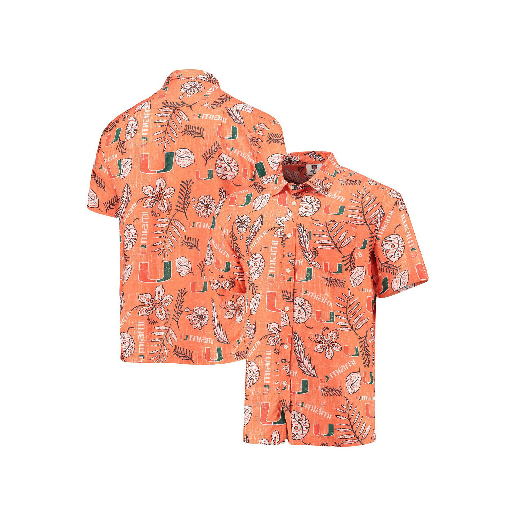 Mens Wes & Willy Orange Miami Hurricanes Vintage Floral Button-Up Shirt, S