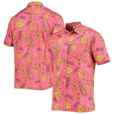 Men's Wes & Willy Cardinal Iowa State Cyclones Vintage Floral Button-Up Shirt