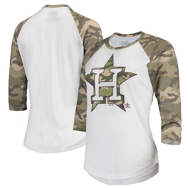 Women's Majestic Threads White/Camo Houston Astros Raglan 3/4-Sleeve T-Shirt