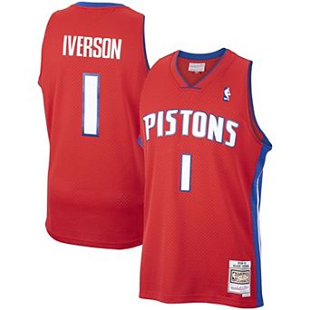 Men's Mitchell & Ness Allen Iverson Red Detroit Pistons Hardwood Classics Swingman Jersey