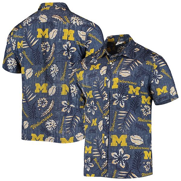 Men's Wes & Willy Navy Michigan Wolverines Vintage Floral Button-Up Shirt