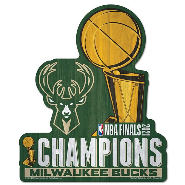 WinCraft Milwaukee Bucks 2021 NBA Finals Champions 11'' x 12'' Trophy Wood  Sign