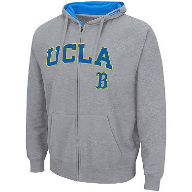 Men's Colosseum Heathered Gray UCLA Bruins Arch & Logo 3.0 Full-Zip Hoodie